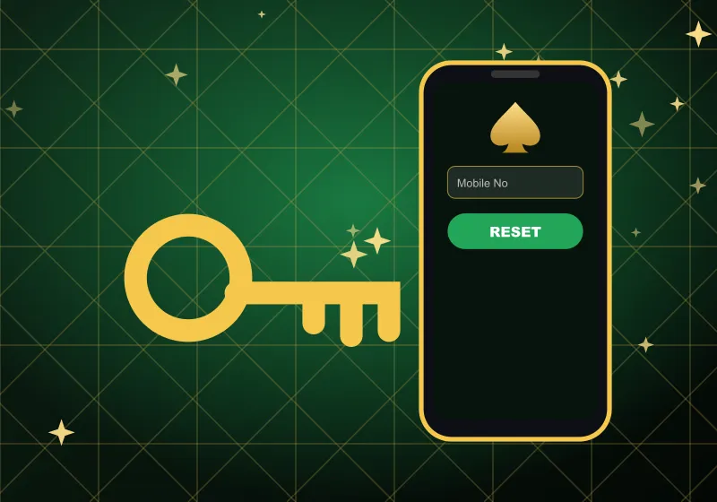 Gold key next to a phone with the Mobile No field and a RESET button